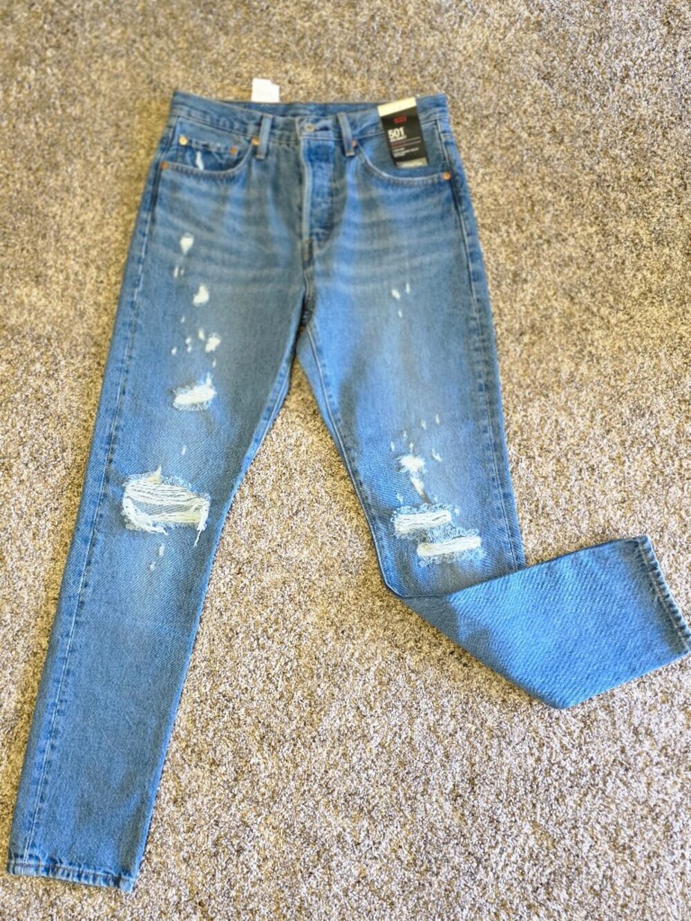 Levi's 501 S Skinny Distressed Jeans Womens 28x30 Light Wash Denim NWT